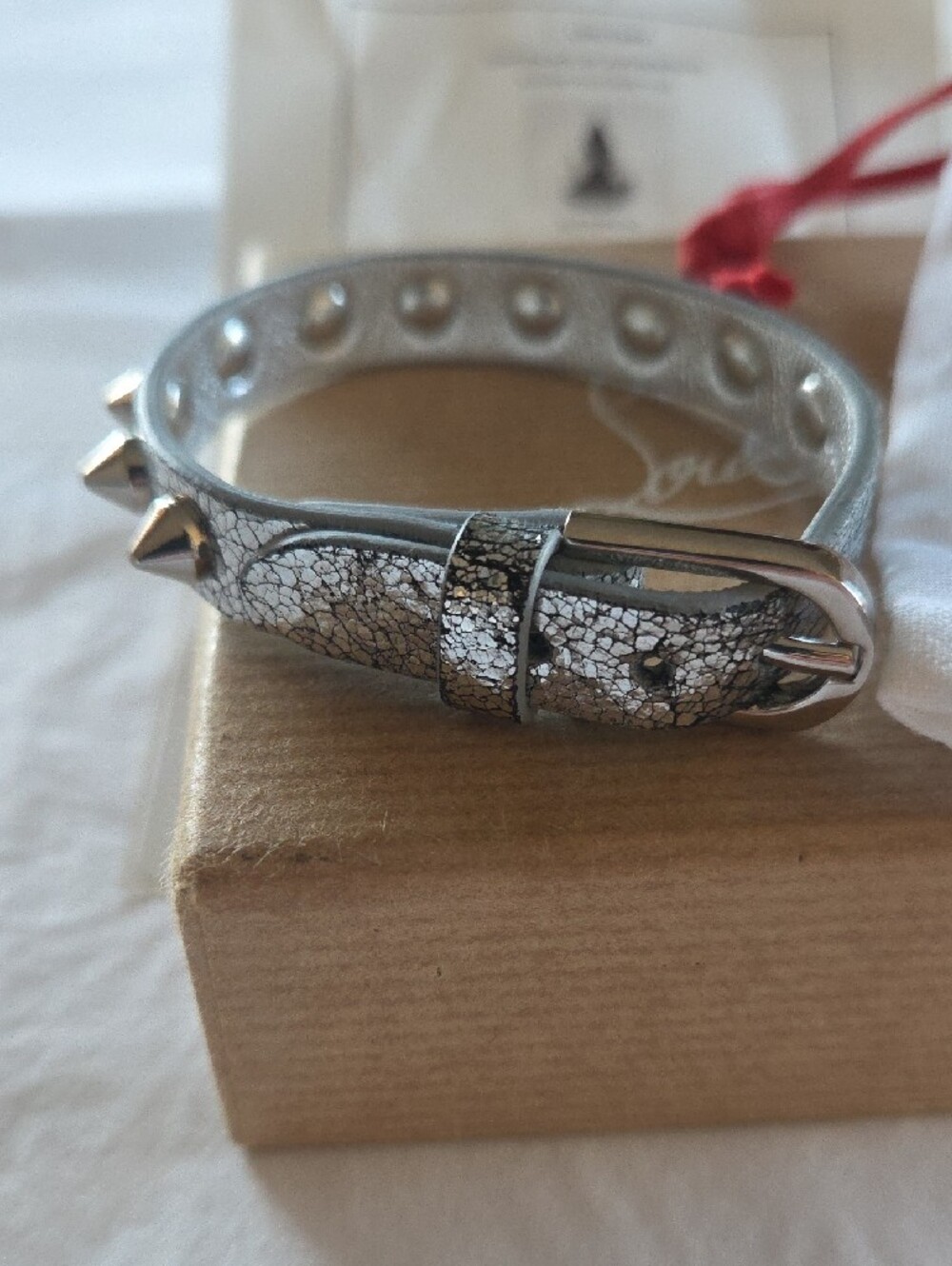 Christian Louboutin Silver Leather Spike Bracelet - Picture 8 of 14
